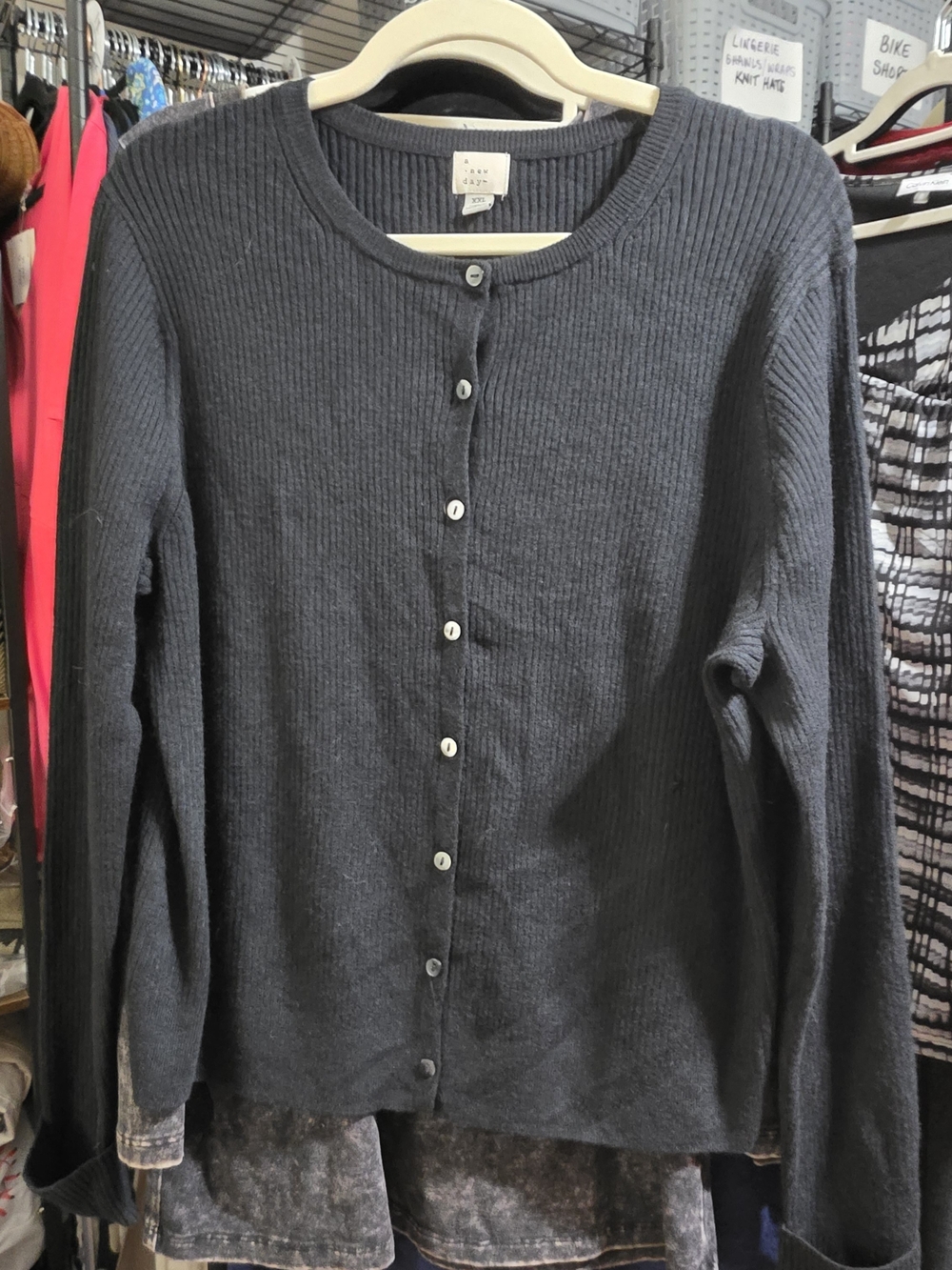 A NEW DAY Black Rib-Knit Button Cardigan